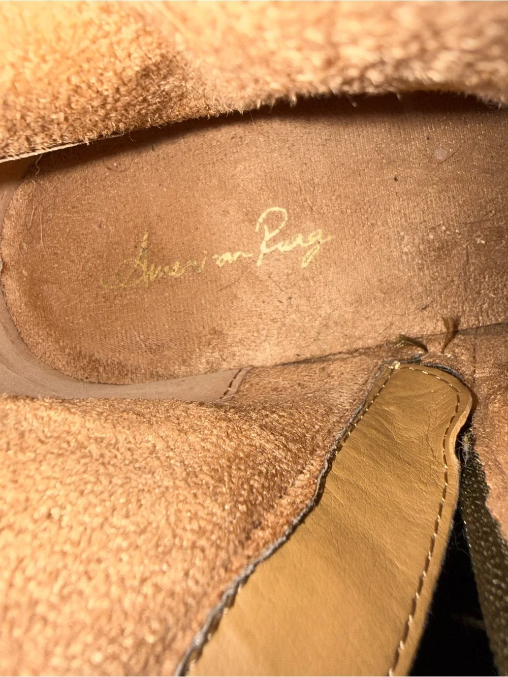 American Rag Brianna Olive Suede Ankle Boots with Brown Strap